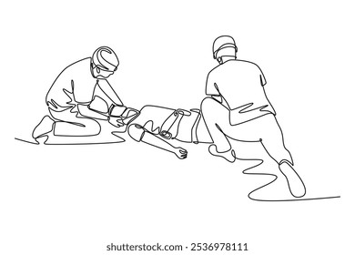 Rescue concept. Single line draw design vector graphic illustration.