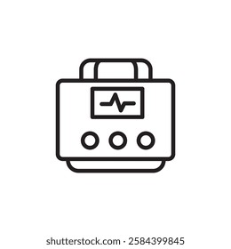 Rescue defibrillator icon black and white vector outline sign