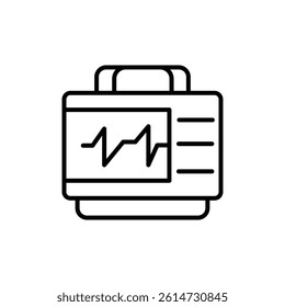 Rescue defibrillator icon black and white vector sign