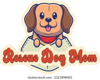 Rescue Dog Mom Sticker with Cute Dog Peeking from Paper Box in Retro style, Sticker for Dog Lover