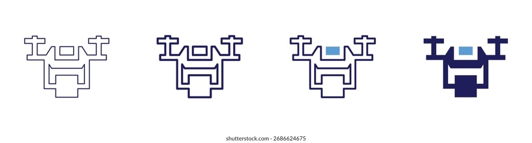 Icono de dron de rescate en 4 estilos diferentes. Línea delgada, línea, línea en negrita, duotono. Estilo duotono. Trazo editable.