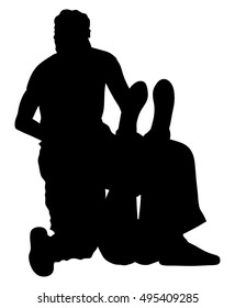 Rescue drowning first aid vector silhouette illustration. Patient rescue. Drunk person overdose after party. Sneak attack victim rescue. Cpr rescue team. Victim of fire evacuation. Earthquake rescue.