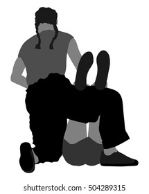 Rescue drowning first aid vector illustration. Patient woman in unconscious. Drunk person overdose party. Sneak attack victim rescue. CPR rescue team. Victim of fire evacuation. Earthquake rescue. 