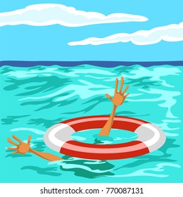 the rescue of a drowning man. lifeline