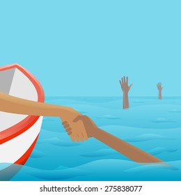 Rescate del ahogamiento. Ilustración vectorial para carteles, tarjetas y carteles
