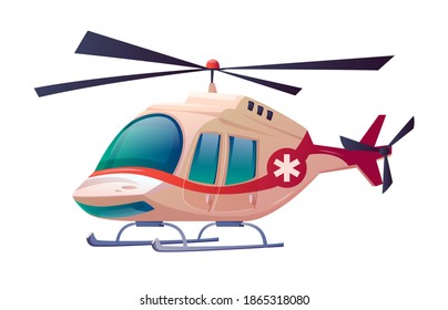 Rescue emergency ambulance helicopter first aid medical transport isolated icon. Vector avian service vehicle, medical evacuation transport, pandemic plane. Hospital first aid aircraft, air flight