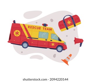 Equipo de rescate con máquina especializada y vehículo de emergencia para el salvamento urgente de imágenes vectoriales de vida