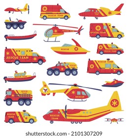 Rescue Equipment with Specialized Machine and Emergency Vehicle for Urgent Saving of Life Vector Set