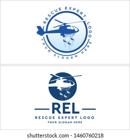 Rescue expert logo design people hang on helicopters white blue illustration vector suitable for community non profit company