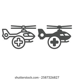 Rescue helicopter and cross bubble line and solid icon, emergency service concept. Vector graphics. Flight vehicle human rescuer sign on white background, outline style icon for mobile or web design