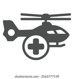 Rescue helicopter and cross bubble solid icon, emergency service concept. Vector graphics. Flight vehicle human rescuer sign on white background, glyph style icon for mobile or web design