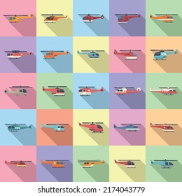 Rescue helicopter icons set flat vector. Air engine. Fast force