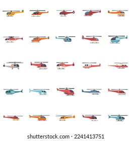 Rescue helicopter icons set flat vector. Air engine. Fast force isolated