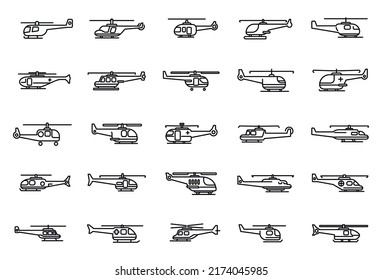 Rescue helicopter icons set outline vector. Air engine. Fast force