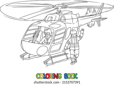 Rescue helicopter and and lifeguard. Coloring book