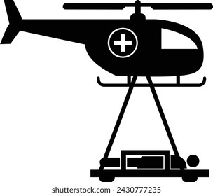 Helicóptero de rescate transportando a un paciente icono. Signo de un helicóptero médico. Símbolo de emergencia. estilo plano.