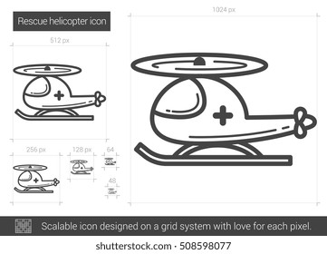 Rescue helicopter vector line icon isolated on white background. Rescue helicopter line icon for infographic, website or app. Scalable icon designed on a grid system.