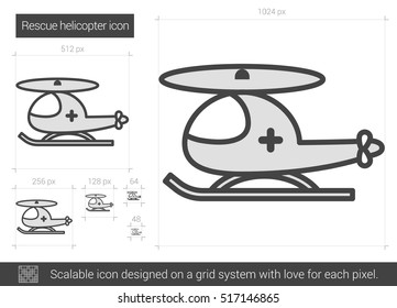 Rescue helicopter vector line icon isolated on white background. Rescue helicopter line icon for infographic, website or app. Scalable icon designed on a grid system.
