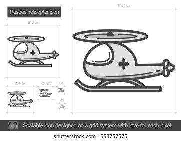 Rescue helicopter vector line icon isolated on white background. Rescue helicopter line icon for infographic, website or app. Scalable icon designed on a grid system.
