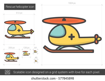 Rescue helicopter vector line icon isolated on white background. Rescue helicopter line icon for infographic, website or app. Scalable icon designed on a grid system.