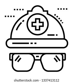 Rescue helmet line vector icon 