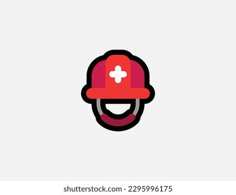 Rescue worker’s helmet vector icon. Protective head wear. Firefighter helmet. Emoji illustration. Isolated rescue hat vector emoticon