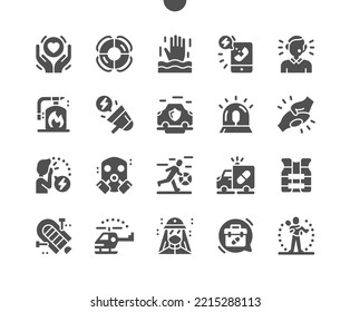 Rescue. Helping hand. Lifeguard, police, firefighter and ambulance. Rescue helicopter. Medicine chest. Vector Solid Icons. Simple Pictogram