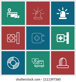 Rescue icon. collection of 9 rescue filled and outline icons such as medical cross, siren, hospital. editable rescue icons for web and mobile.
