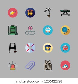 rescue icon set. vector set about police car, attachment, walker and fire truck icons set.