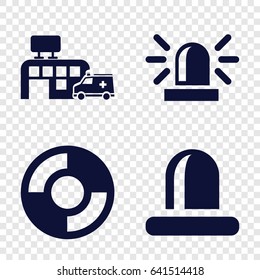 Rescue icons set. set of 4 rescue filled icons such as siren, hospital