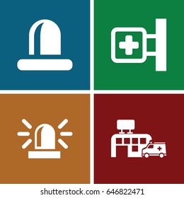 Rescue icons set. set of 4 rescue filled icons such as siren, medical cross