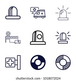 Rescue icons. set of 9 editable outline rescue icons such as lifebuoy, siren, medical cross