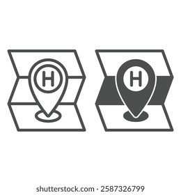 Rescue location pointer line and solid icon, emergency service concept. Vector graphics. Location pin on paper map sign on white background, outline style icon for mobile or web design