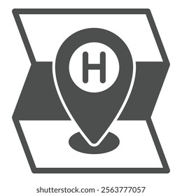 Rescue location pointer solid icon, emergency service concept. Vector graphics. Location pin on paper map sign on white background, glyph style icon for mobile or web design