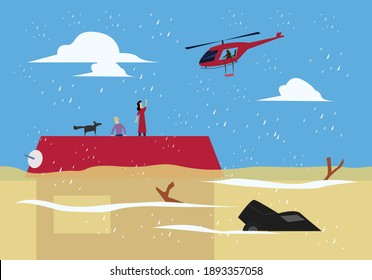 Rescue Operations For Victims Of Flood Or Tsunami. Editable Clip Art