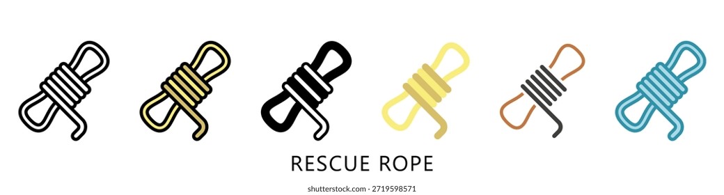 Cuerda De Rescate Multi Estilo Icono Mini Ilustración, Uso Para El Concepto Moderno, Impresión, Ui, Ux Kit, Web Y Desarrollo De App. Vector Relacionado Con Bomberos, Rescate Y Más