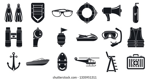 Rescue sea safety icons set. Simple set of rescue sea safety vector icons for web design on white background