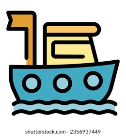 Rescue ship icon outline vector. Guard transport. Sea coast color flat