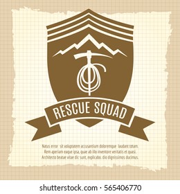 Rescue squad retro badge design on vintage style background. Vector illustration