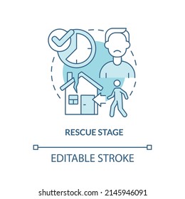 Rescue Stage Turquoise Concept Icon. Returning To Trauma Site. PTSD Treatment Abstract Idea Thin Line Illustration. Isolated Outline Drawing. Editable Stroke. Arial, Myriad Pro-Bold Fonts Used