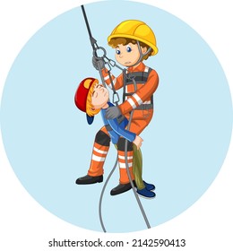 Rescue using sling with boy in circle template illustration