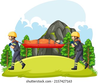 Rescate utilizando estirador en la ilustración forestal