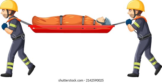 Rescue using stretcher on white background illustration