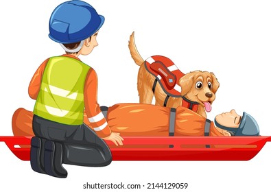 Rescue using stretcher on white background illustration