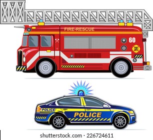 Rescue Vehicles (Fire Engine,  Police Car).