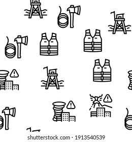 Rescuer Equipment Seamless Pattern Vector Thin Line. Illustrations