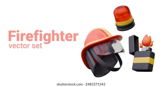 Rescuer helmet, lighter with flame, red flashing signal lamp