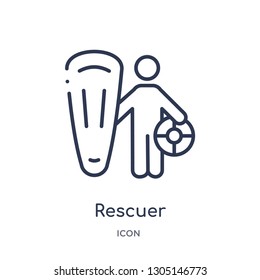 rescuer icon from people skills outline collection. Thin line rescuer icon isolated on white background.