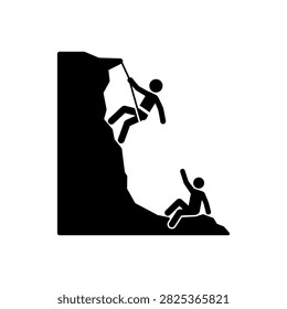 Rescuer Lowering Rope to Climber on Cliff Face Icon