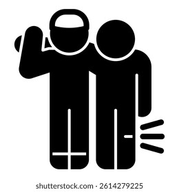 Rescuer man with person and leg injury solid icon, human rescue concept. Vector graphics. Human with leg injury help sign on white background, glyph style mobile or design